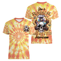 She Is Sunshine Skull Women V-Neck T-Shirt Tie Dye Yellow - Wonder Print Shop