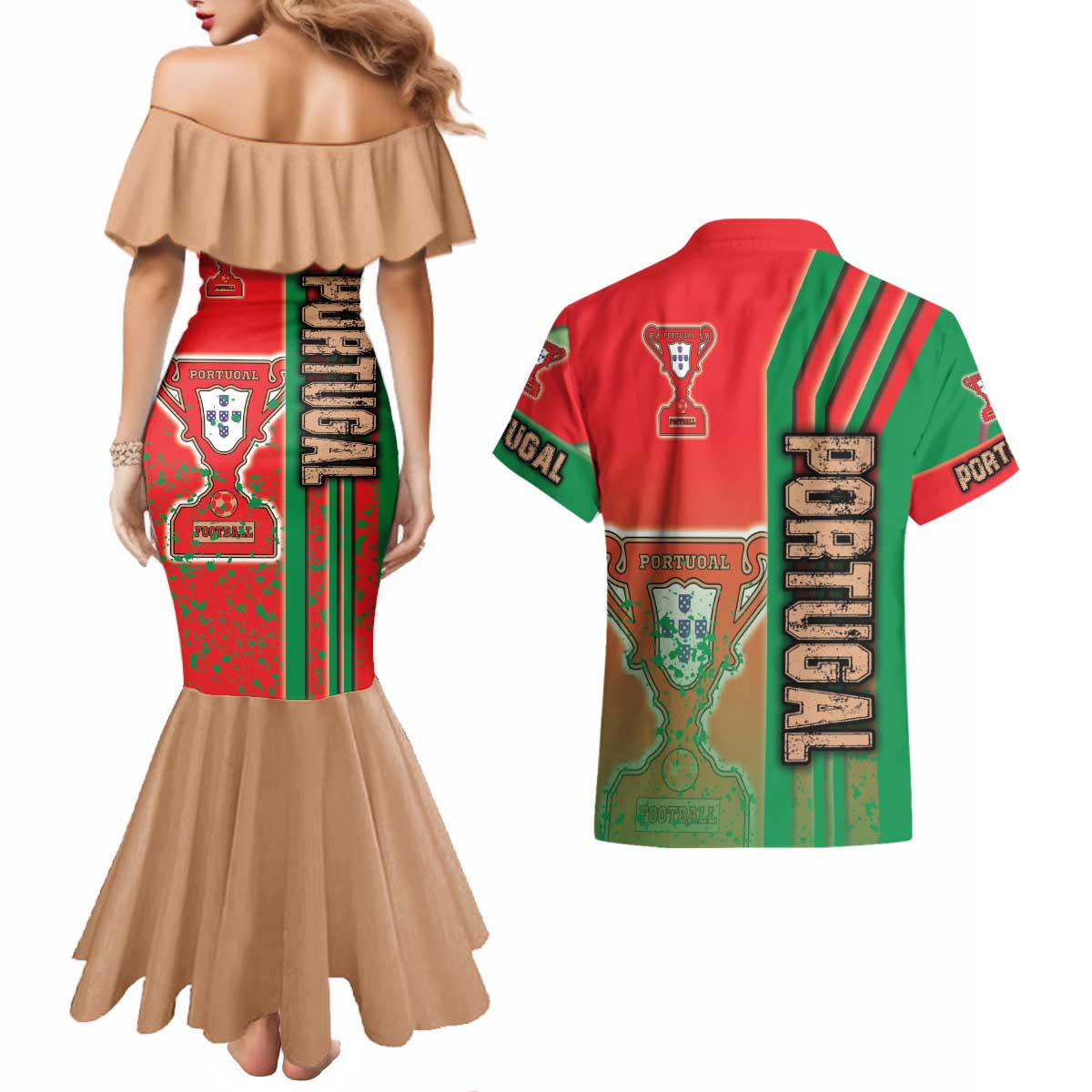 Portugal Football Couples Matching Mermaid Dress and Hawaiian Shirt Selecao das Quinas Soccer - Road To Champion