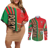 Portugal Football Couples Matching Off Shoulder Short Dress and Long Sleeve Button Shirt Selecao das Quinas Soccer - Road To Champion