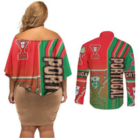 Portugal Football Couples Matching Off Shoulder Short Dress and Long Sleeve Button Shirt Selecao das Quinas Soccer - Road To Champion