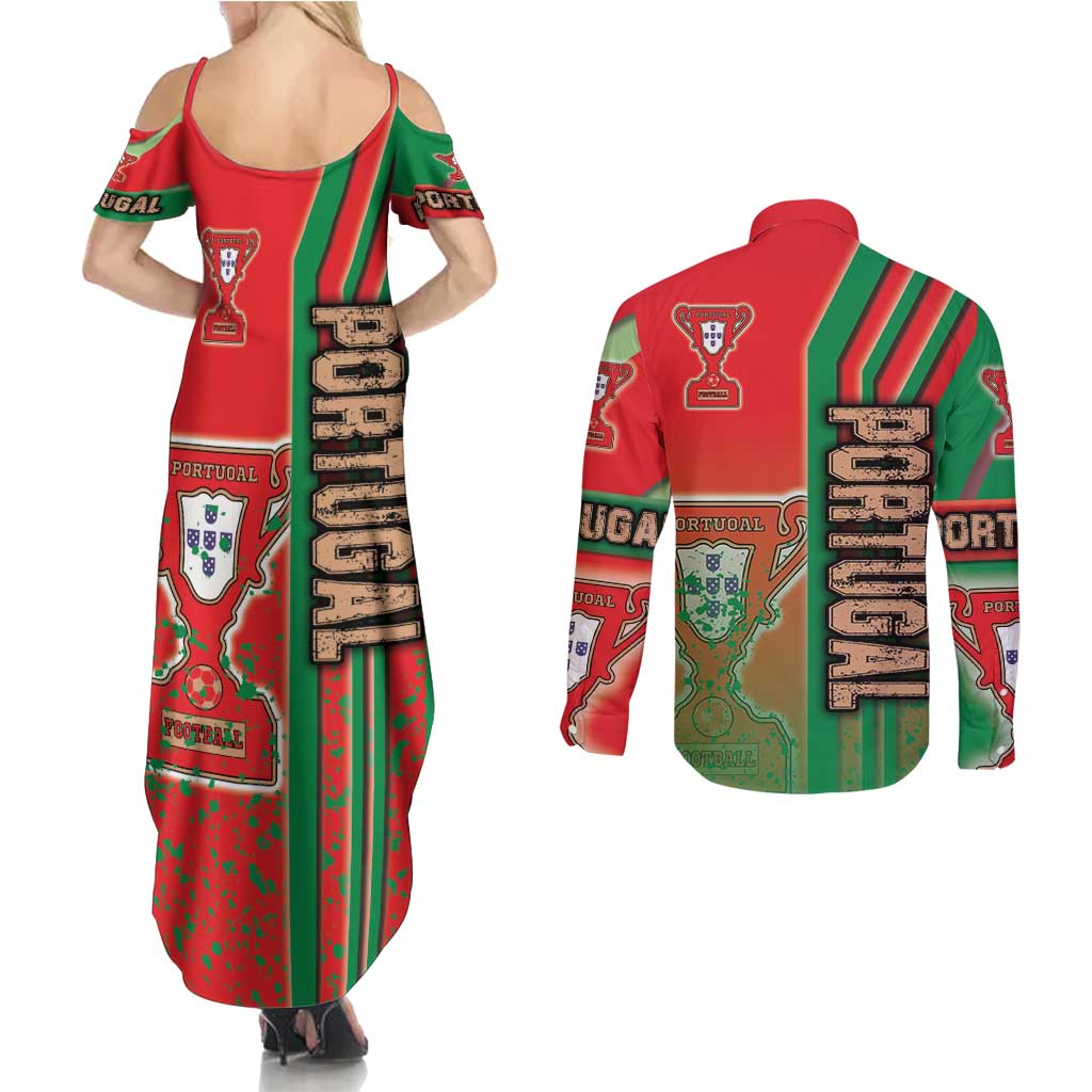 Portugal Football Couples Matching Summer Maxi Dress and Long Sleeve Button Shirt Selecao das Quinas Soccer - Road To Champion