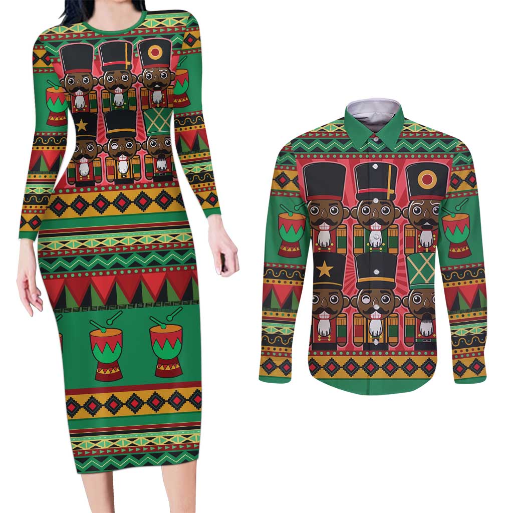 Black Nutcrackers Couples Matching Long Sleeve Bodycon Dress and Long Sleeve Button Shirt Afro Christmas - Wonder Print Shop
