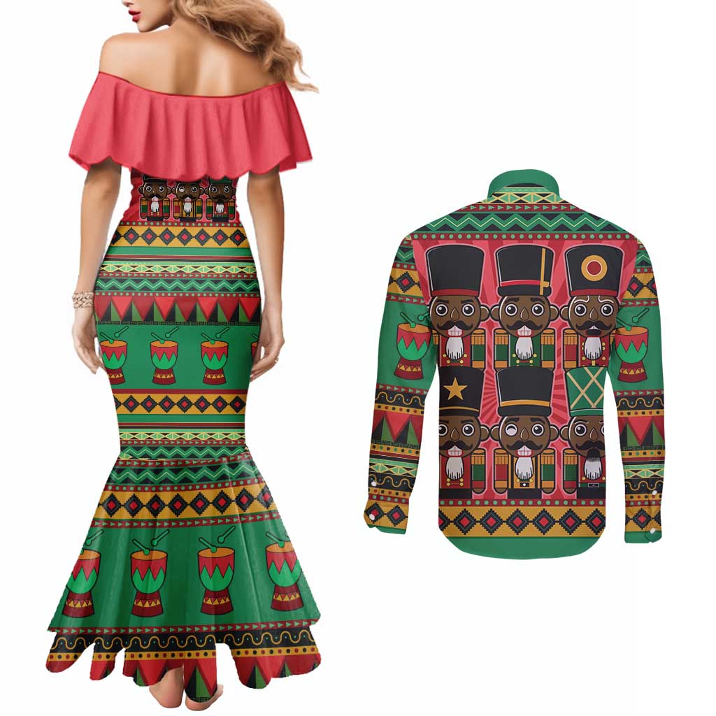 Black Nutcrackers Couples Matching Mermaid Dress and Long Sleeve Button Shirt Afro Christmas