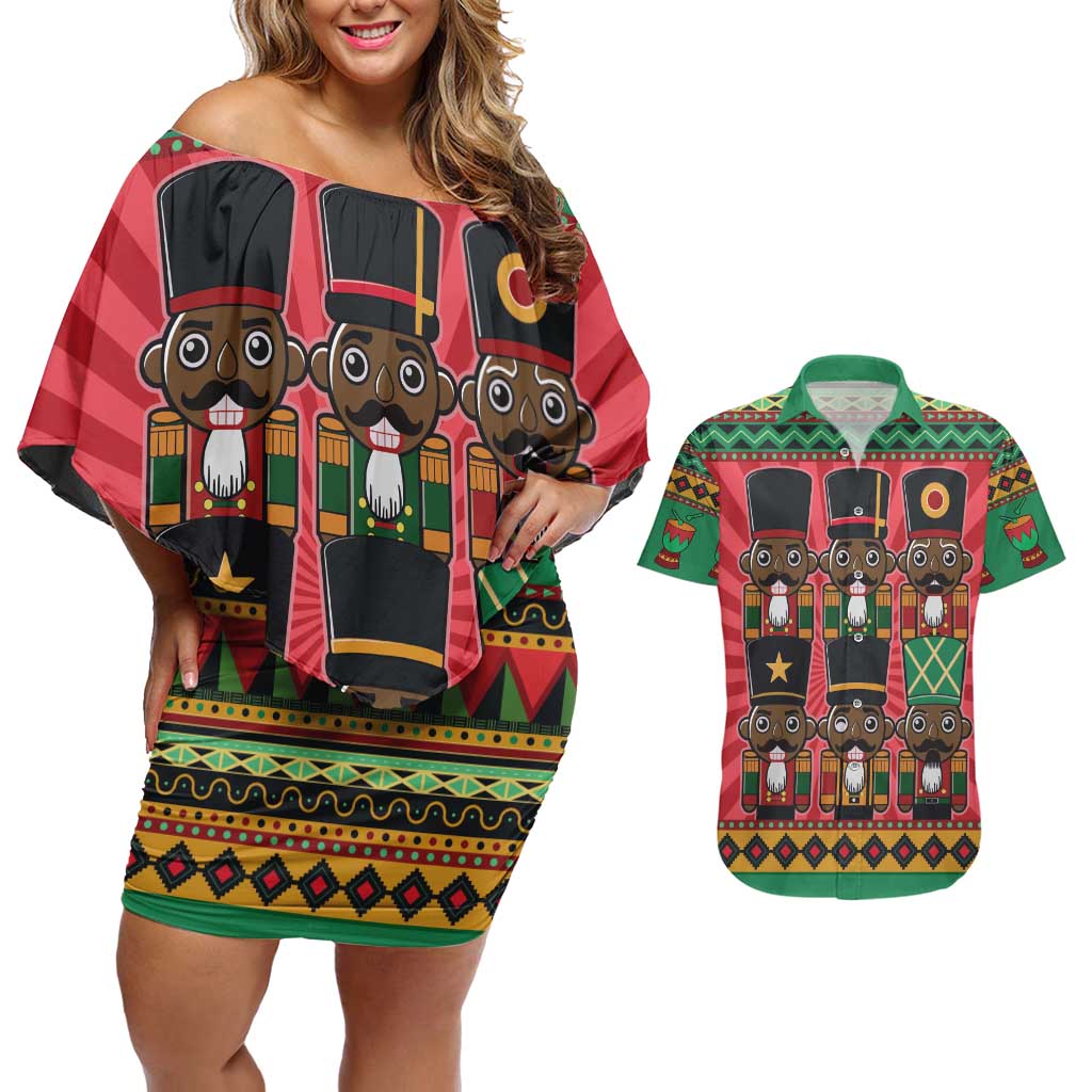 Black Nutcrackers Couples Matching Off Shoulder Short Dress and Hawaiian Shirt Afro Christmas - Wonder Print Shop