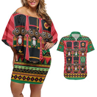 Black Nutcrackers Couples Matching Off Shoulder Short Dress and Hawaiian Shirt Afro Christmas - Wonder Print Shop