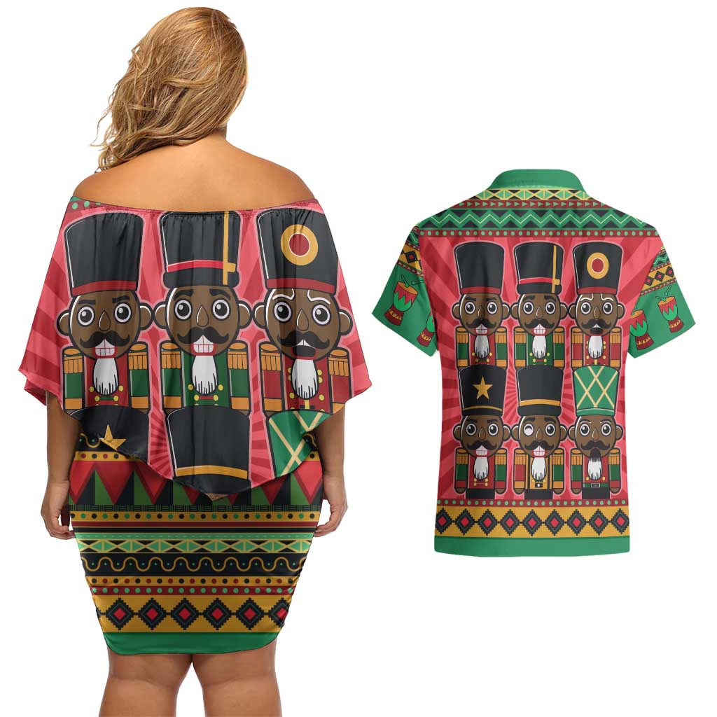 Black Nutcrackers Couples Matching Off Shoulder Short Dress and Hawaiian Shirt Afro Christmas - Wonder Print Shop