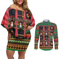 Black Nutcrackers Couples Matching Off Shoulder Short Dress and Long Sleeve Button Shirt Afro Christmas - Wonder Print Shop