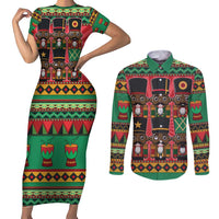 Black Nutcrackers Couples Matching Short Sleeve Bodycon Dress and Long Sleeve Button Shirt Afro Christmas - Wonder Print Shop