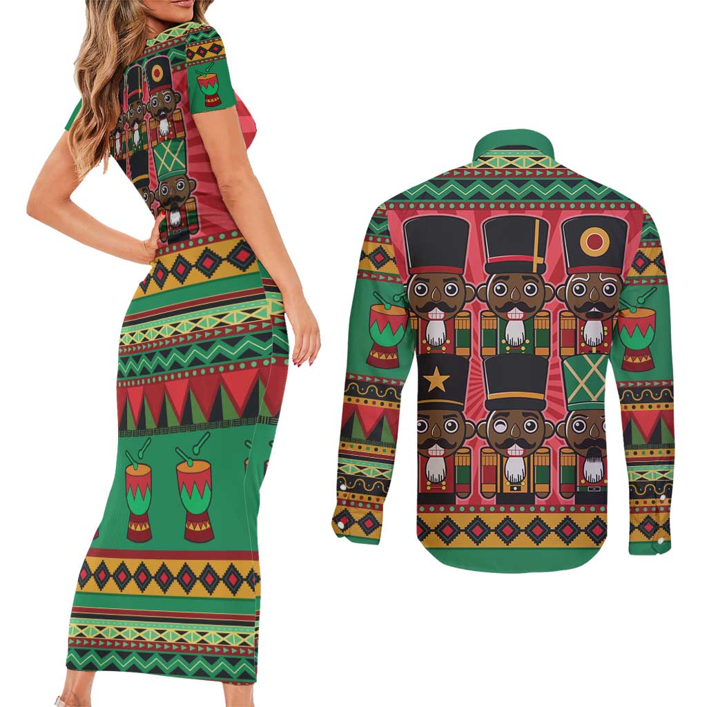Black Nutcrackers Couples Matching Short Sleeve Bodycon Dress and Long Sleeve Button Shirt Afro Christmas - Wonder Print Shop