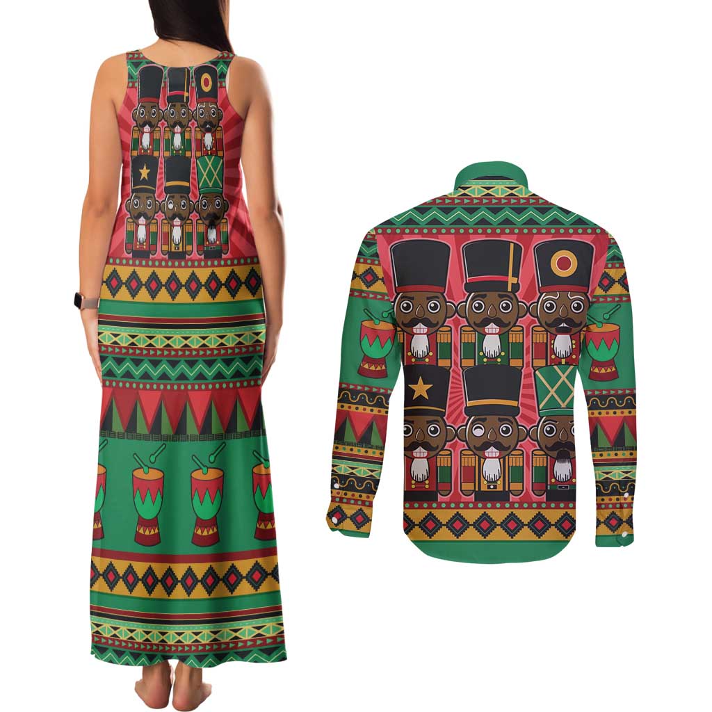 Black Nutcrackers Couples Matching Tank Maxi Dress and Long Sleeve Button Shirt Afro Christmas - Wonder Print Shop
