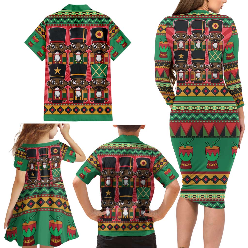 Black Nutcrackers Family Matching Long Sleeve Bodycon Dress and Hawaiian Shirt Afro Christmas - Wonder Print Shop