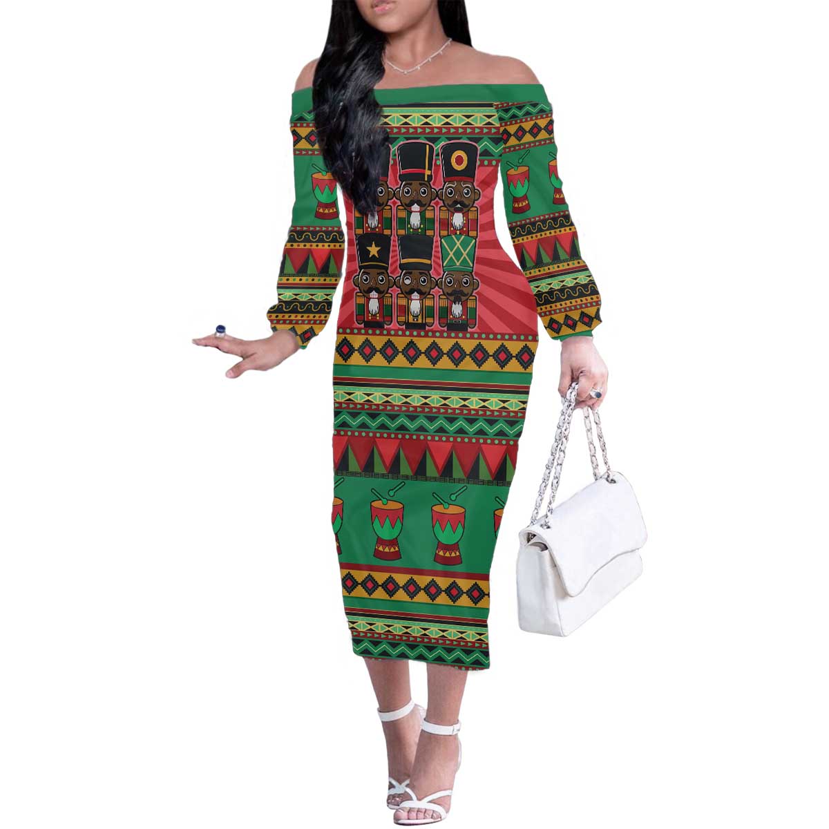 Black Nutcrackers Family Matching Off The Shoulder Long Sleeve Dress and Hawaiian Shirt Afro Christmas - Wonder Print Shop