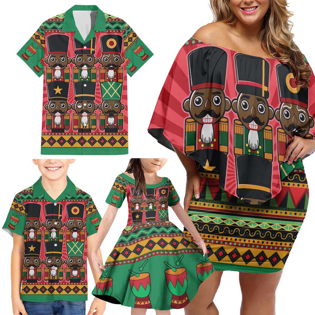 Black Nutcrackers Family Matching Off Shoulder Short Dress and Hawaiian Shirt Afro Christmas - Wonder Print Shop
