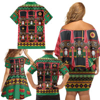 Black Nutcrackers Family Matching Off Shoulder Short Dress and Hawaiian Shirt Afro Christmas - Wonder Print Shop