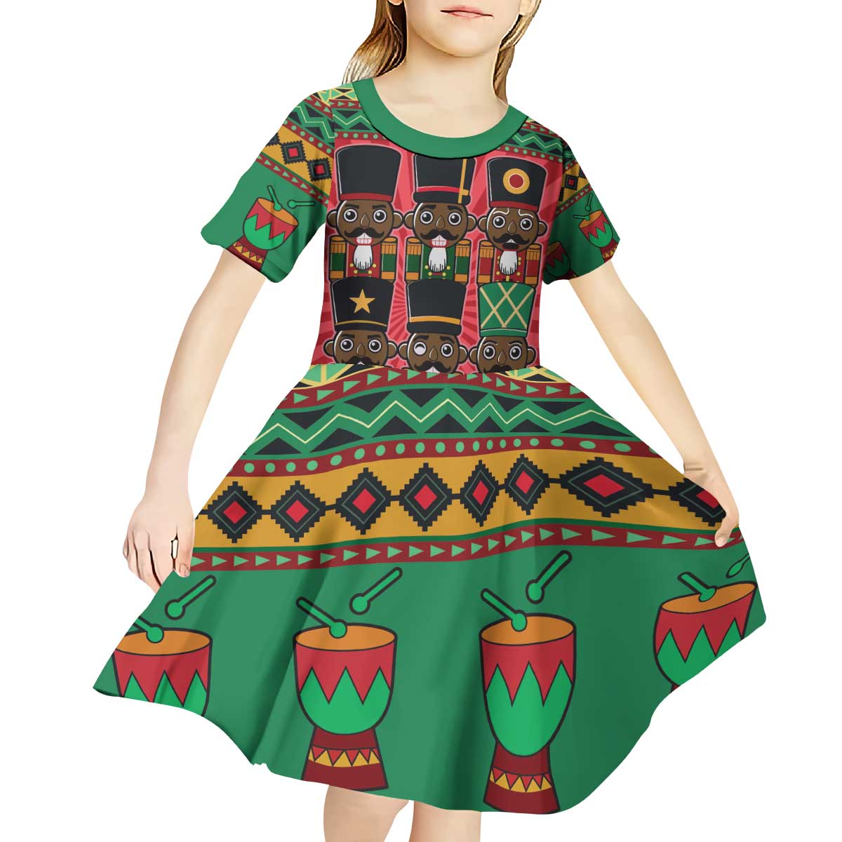 Black Nutcrackers Kid Short Sleeve Dress Afro Christmas - Wonder Print Shop