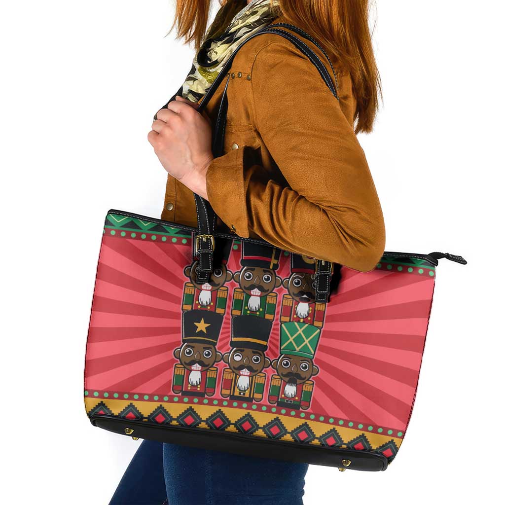 Black Nutcrackers Leather Tote Bag Afro Christmas - Wonder Print Shop
