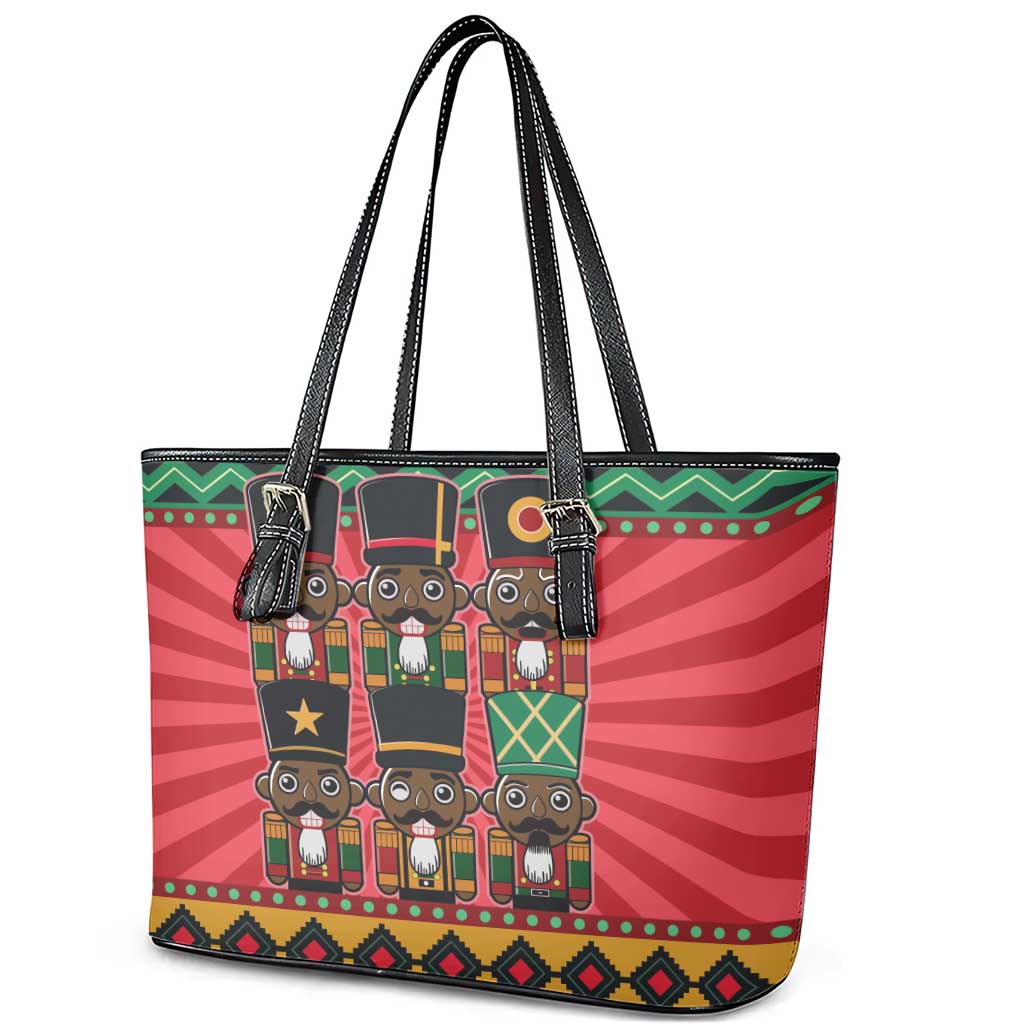 Black Nutcrackers Leather Tote Bag Afro Christmas - Wonder Print Shop