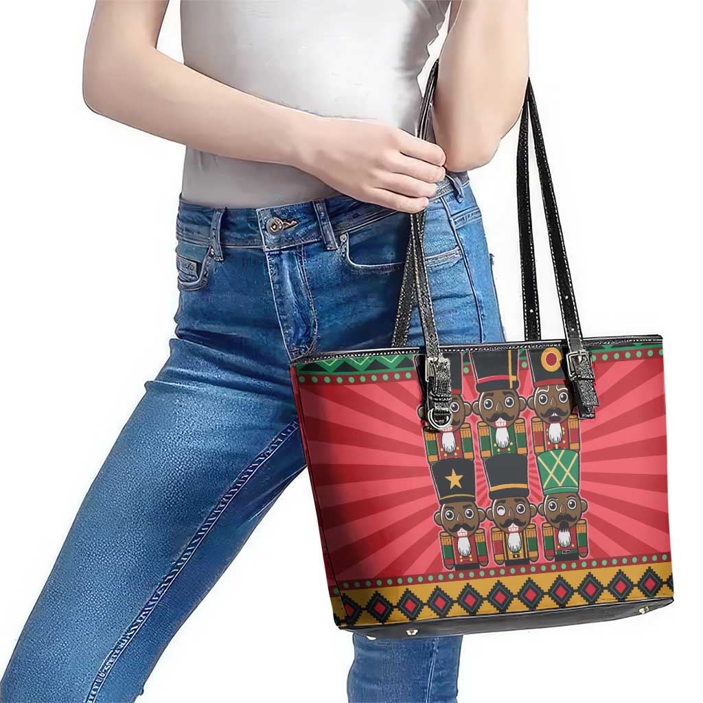 Black Nutcrackers Leather Tote Bag Afro Christmas - Wonder Print Shop
