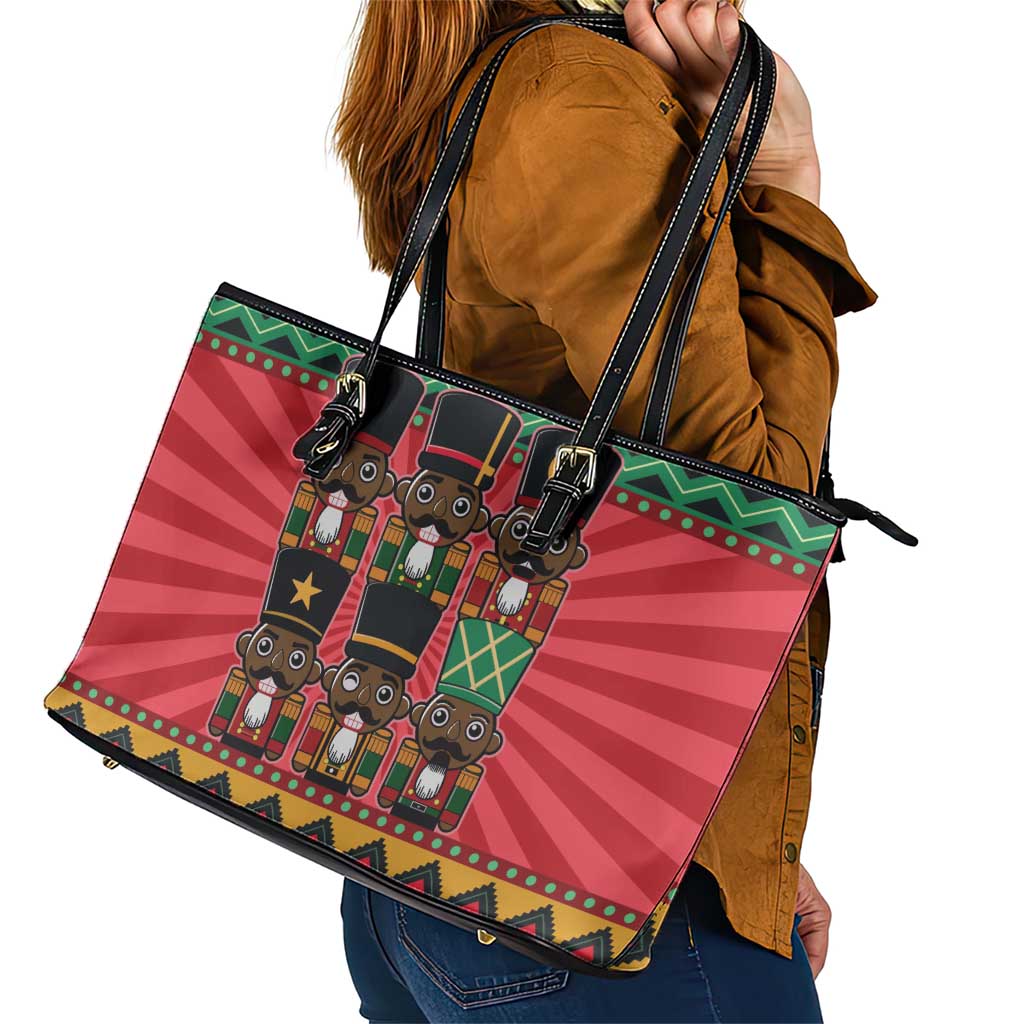 Black Nutcrackers Leather Tote Bag Afro Christmas - Wonder Print Shop