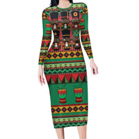 Black Nutcrackers Long Sleeve Bodycon Dress Afro Christmas - Wonder Print Shop