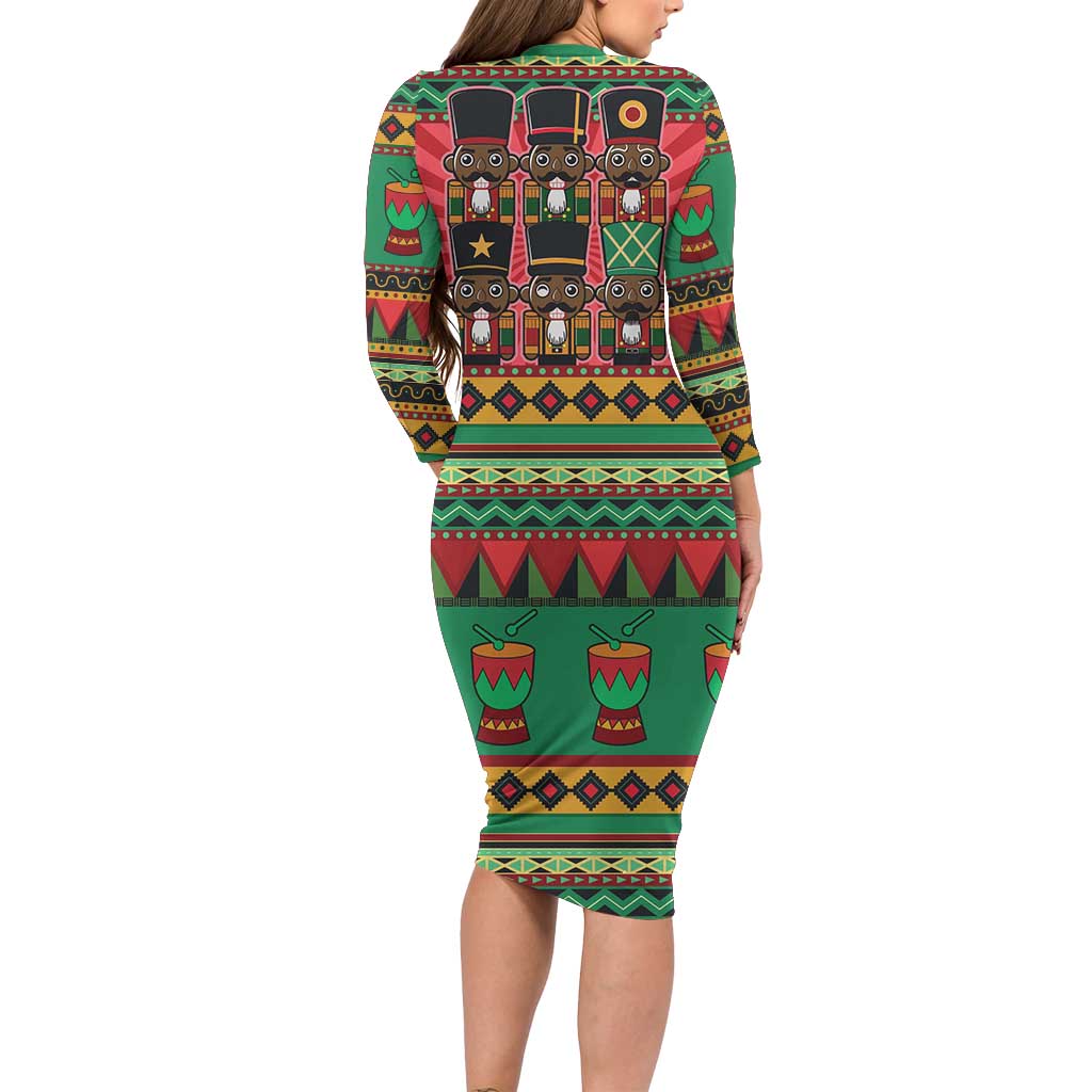 Black Nutcrackers Long Sleeve Bodycon Dress Afro Christmas - Wonder Print Shop