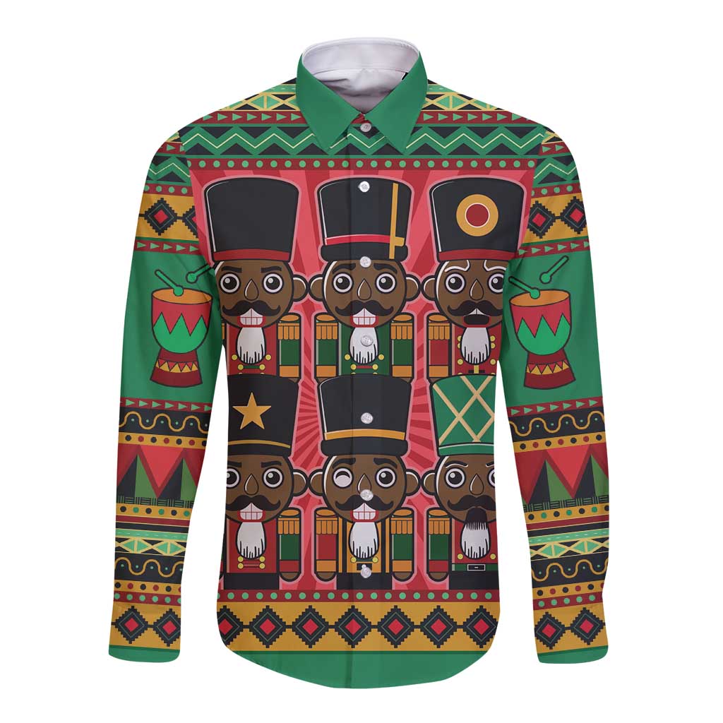 Black Nutcrackers Long Sleeve Button Shirt Afro Christmas - Wonder Print Shop