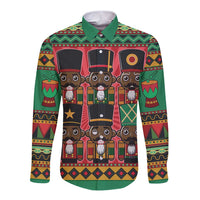 Black Nutcrackers Long Sleeve Button Shirt Afro Christmas - Wonder Print Shop