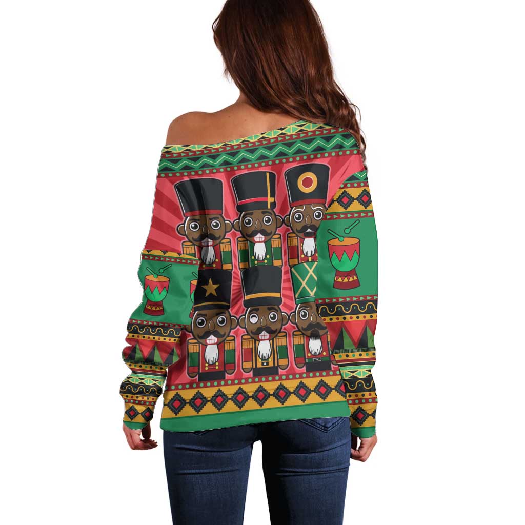 Black Nutcrackers Off Shoulder Sweater Afro Christmas - Wonder Print Shop