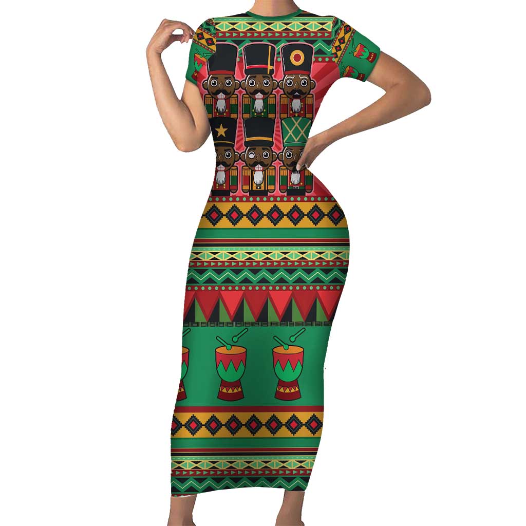 Black Nutcrackers Short Sleeve Bodycon Dress Afro Christmas - Wonder Print Shop