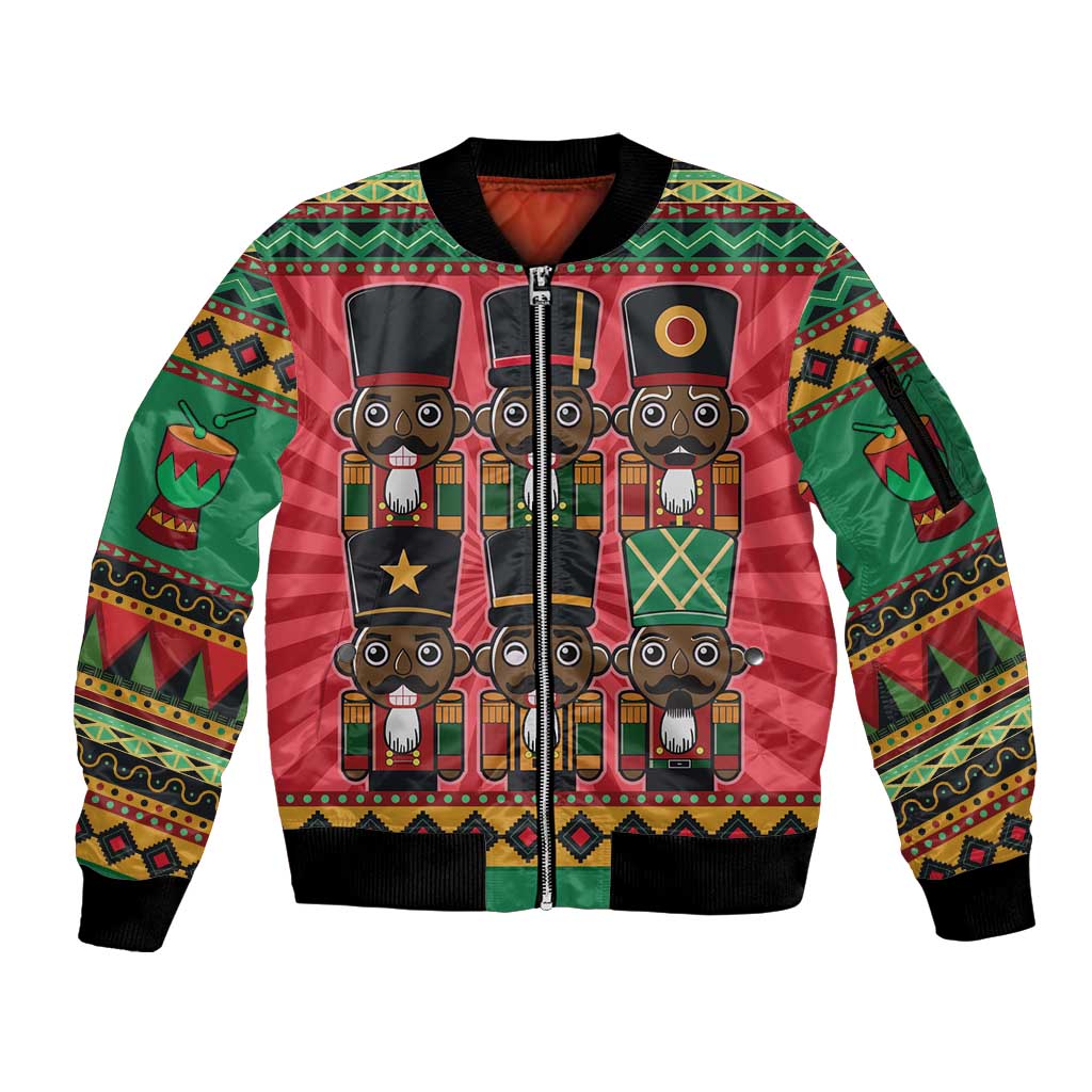 Black Nutcrackers Sleeve Zip Bomber Jacket Afro Christmas - Wonder Print Shop