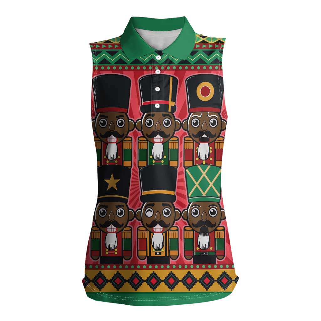 Black Nutcrackers Women Sleeveless Polo Shirt Afro Christmas - Wonder Print Shop
