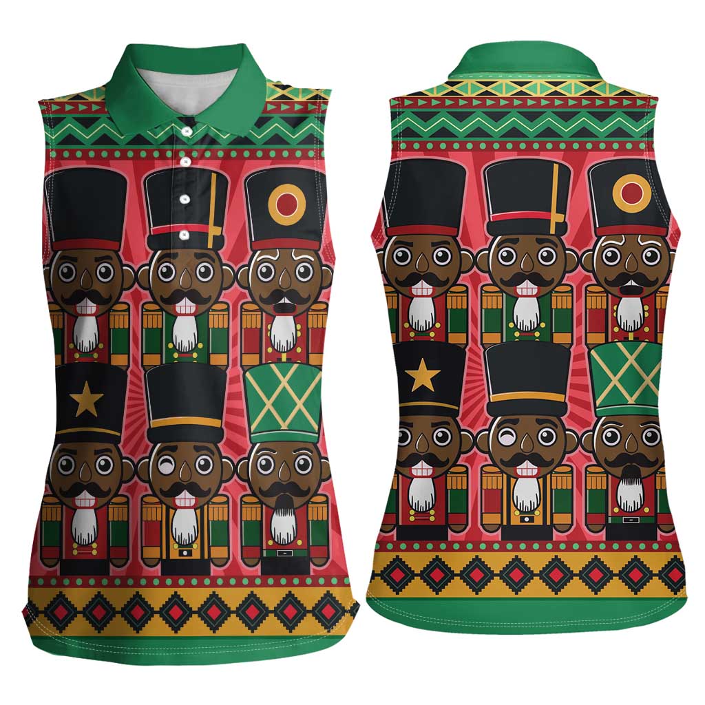 Black Nutcrackers Women Sleeveless Polo Shirt Afro Christmas - Wonder Print Shop