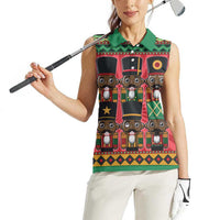 Black Nutcrackers Women Sleeveless Polo Shirt Afro Christmas - Wonder Print Shop