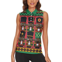 Black Nutcrackers Women Sleeveless Polo Shirt Afro Christmas - Wonder Print Shop