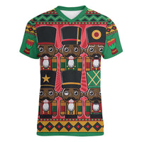 Black Nutcrackers Women V-Neck T-Shirt Afro Christmas - Wonder Print Shop