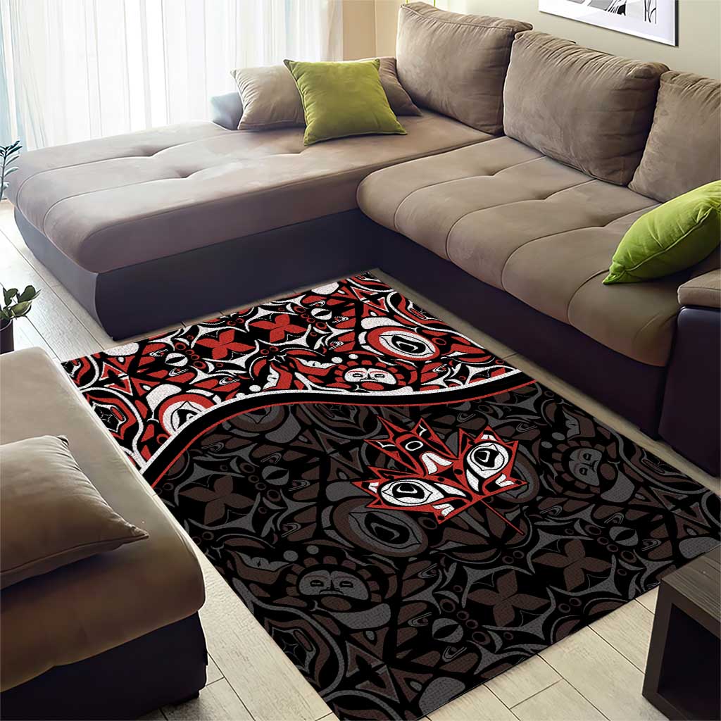 Canada Day Area Rug Haida Maple Leaf Style Tattoo Black