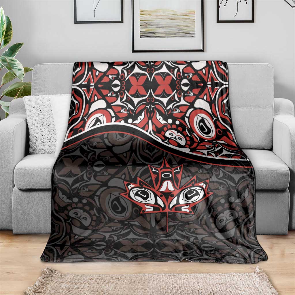 Canada Day Blanket Haida Maple Leaf Style Tattoo Black