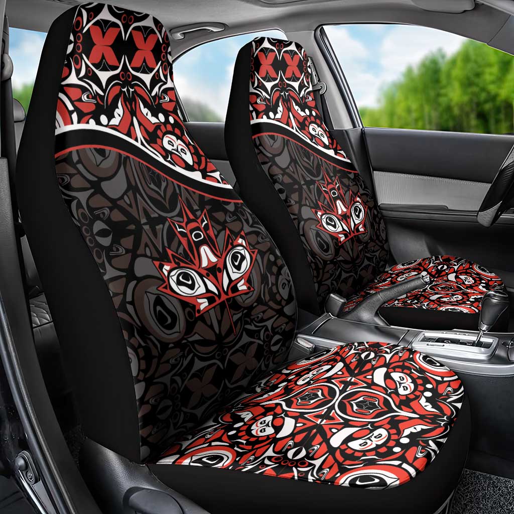 Canada Day Car Seat Cover Haida Maple Leaf Style Tattoo Black