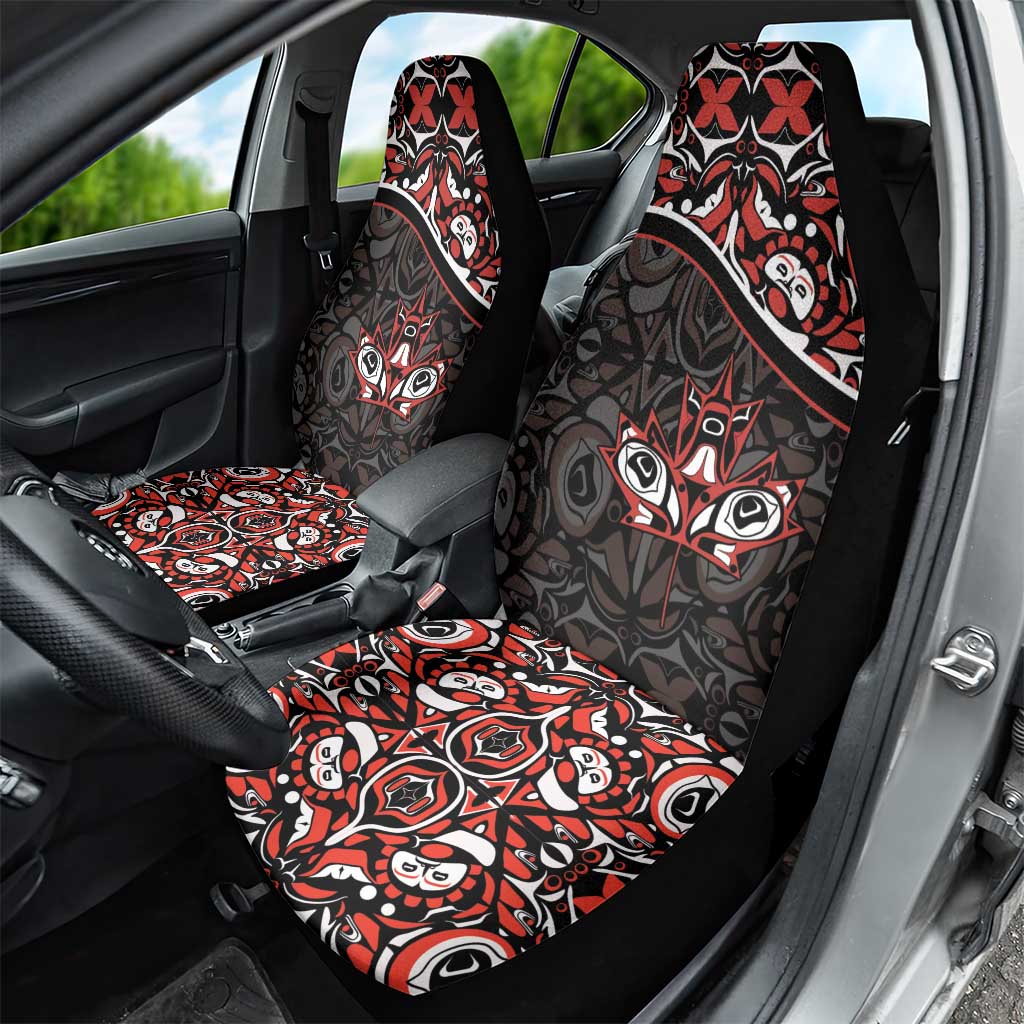 Canada Day Car Seat Cover Haida Maple Leaf Style Tattoo Black