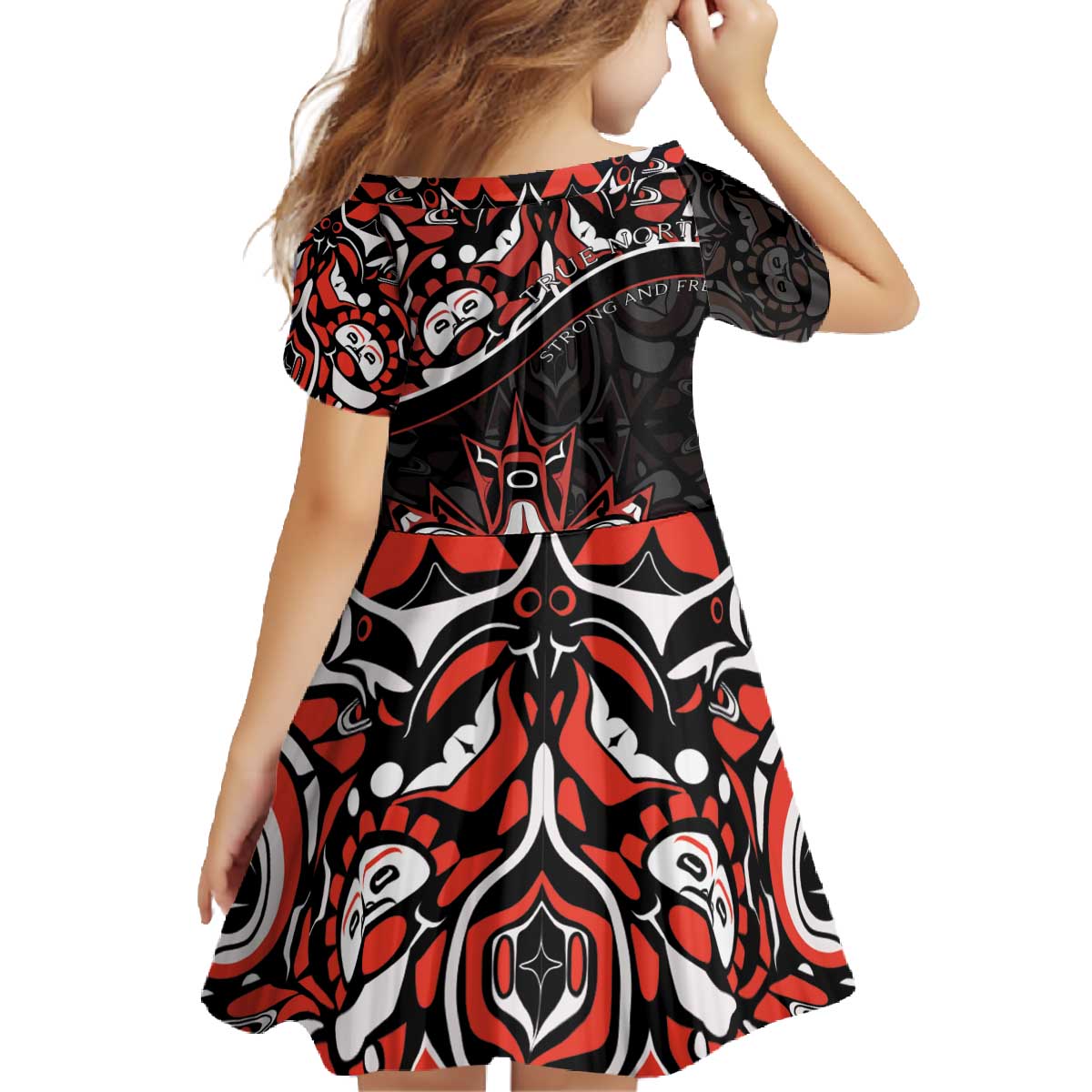 Canada Day Family Matching Off The Shoulder Long Sleeve Dress and Hawaiian Shirt Haida Maple Leaf Style Tattoo Black