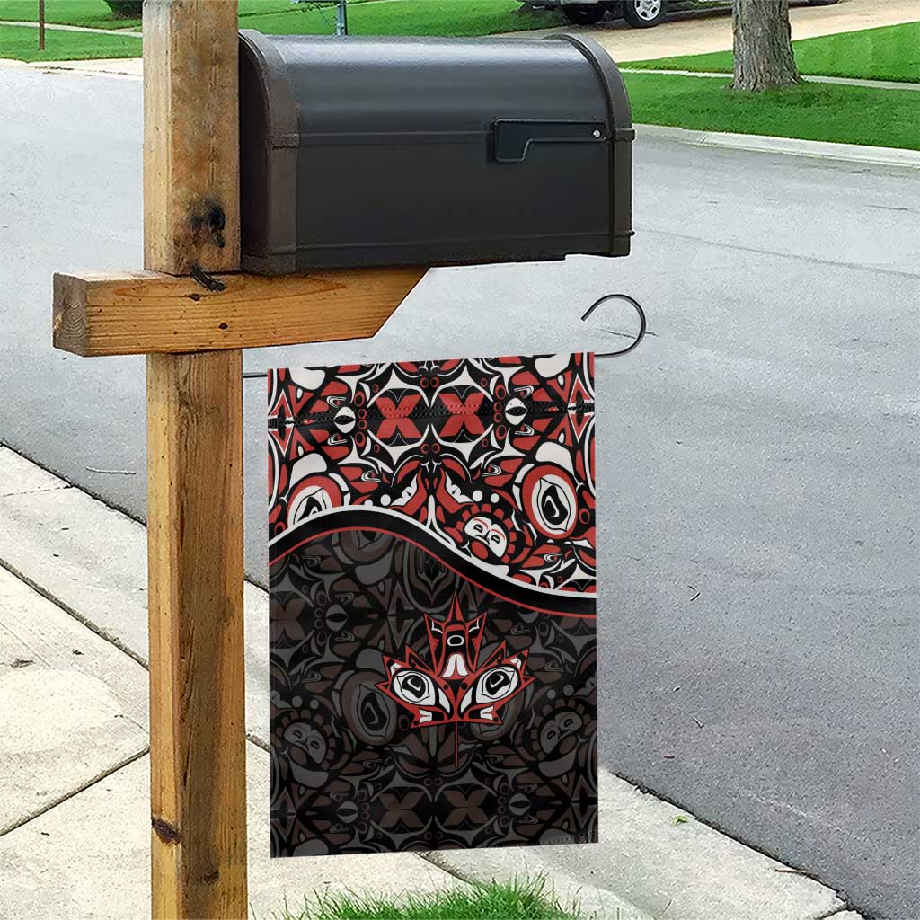 Canada Day Garden Flag Haida Maple Leaf Style Tattoo Black