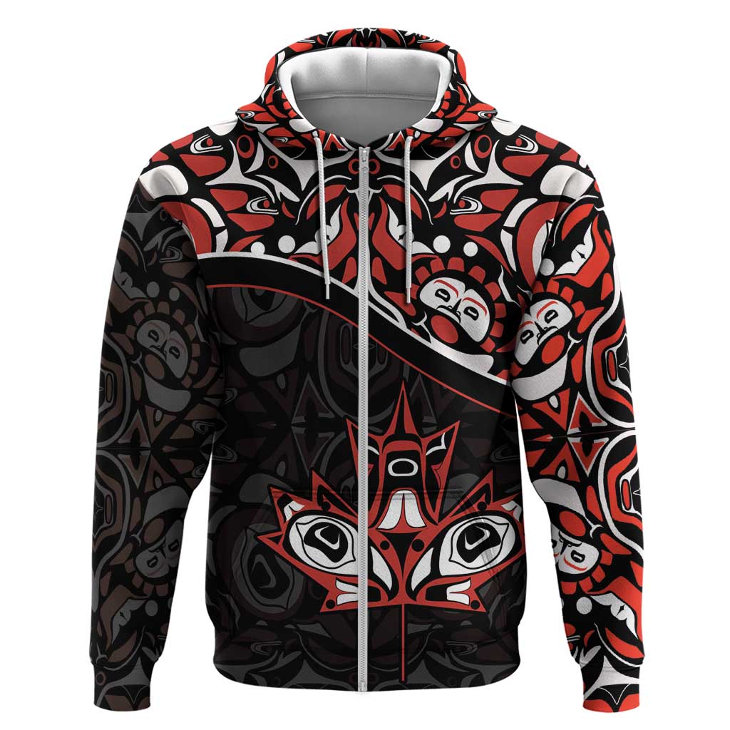 Canada Day Hoodie Haida Maple Leaf Style Tattoo Black
