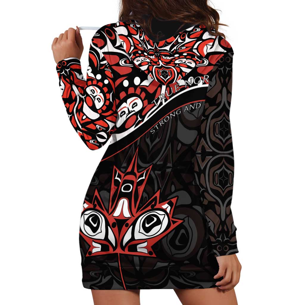 Canada Day Hoodie Dress Haida Maple Leaf Style Tattoo Black