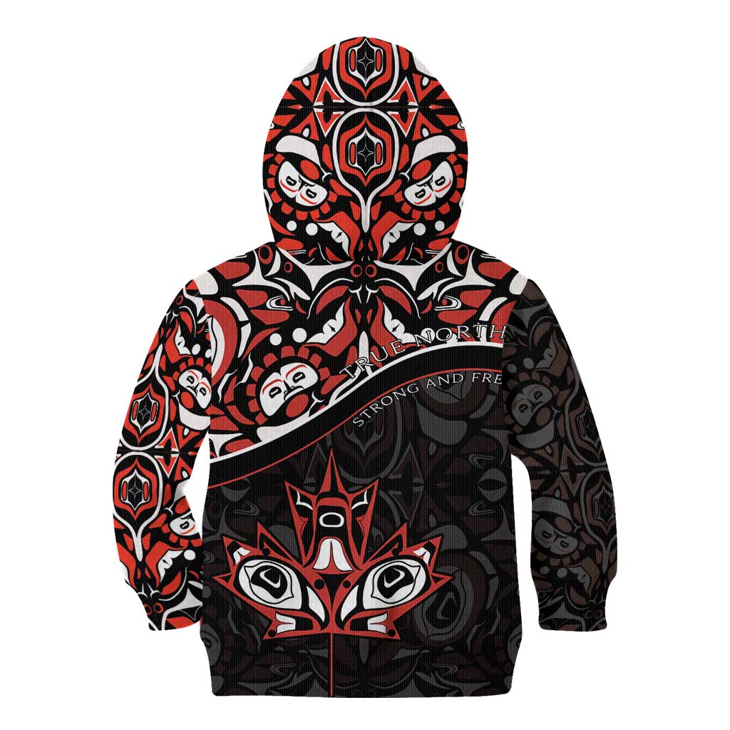 Canada Day Kid Hoodie Haida Maple Leaf Style Tattoo Black - Wonder Print Shop