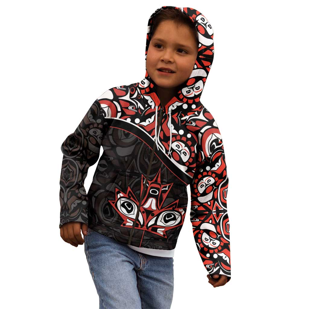 Canada Day Kid Hoodie Haida Maple Leaf Style Tattoo Black - Wonder Print Shop
