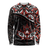 Canada Day Long Sleeve Shirt Haida Maple Leaf Style Tattoo Black - Wonder Print Shop
