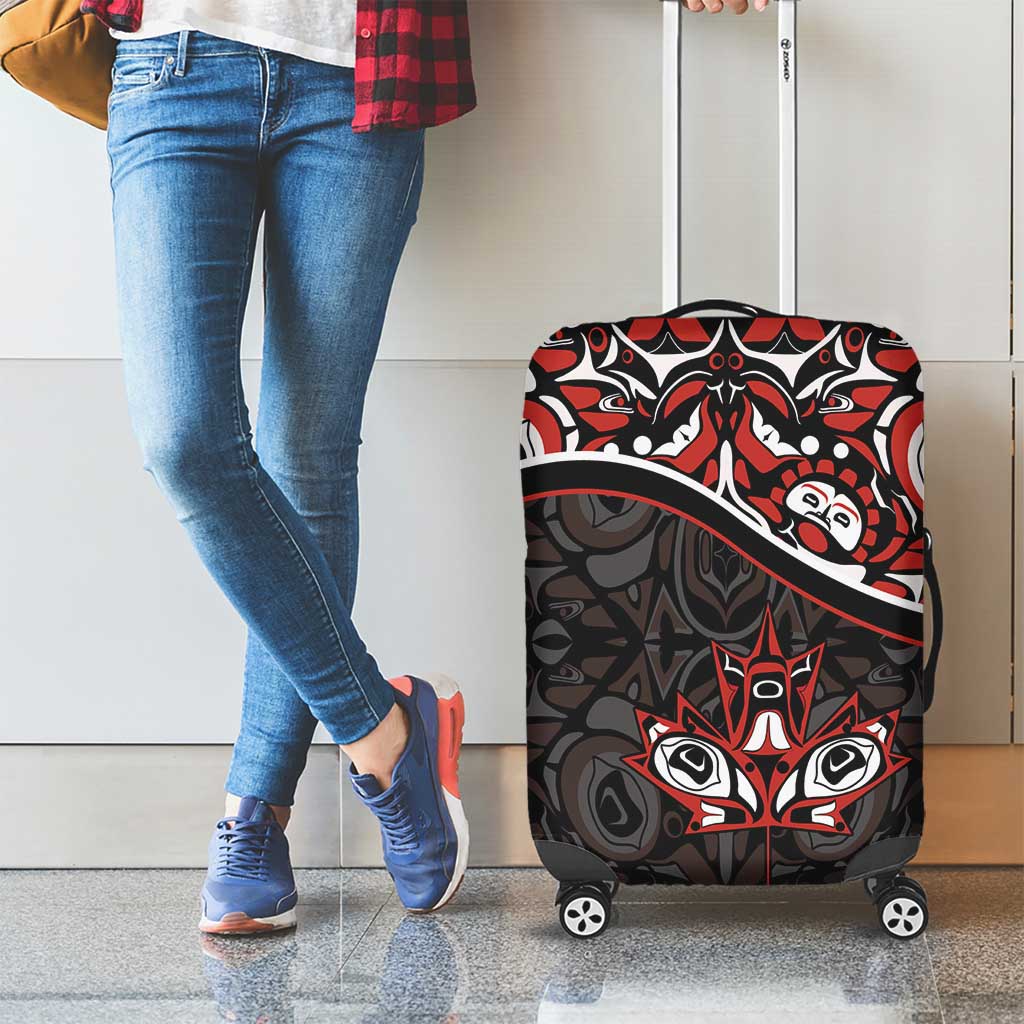 Canada Day Luggage Cover Haida Maple Leaf Style Tattoo Black - Wonder Print Shop