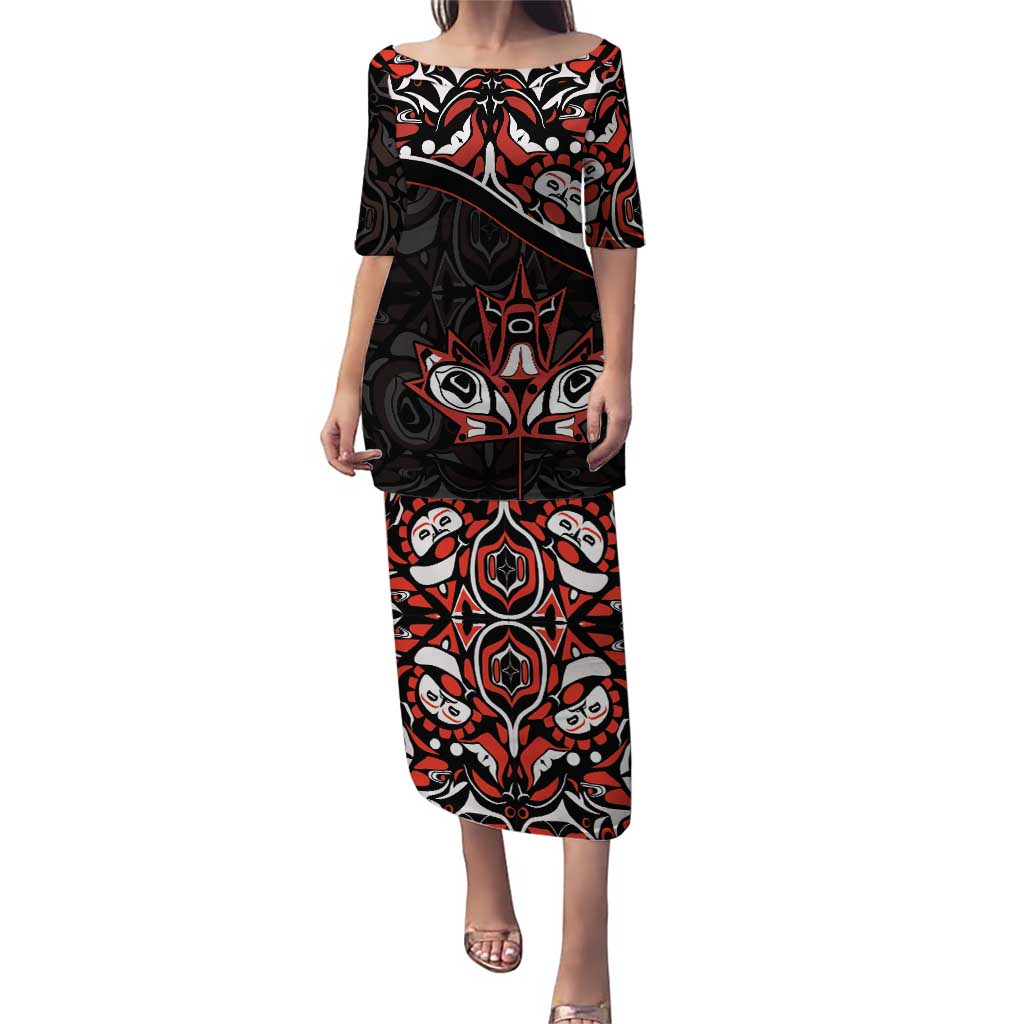 Canada Day Puletasi Haida Maple Leaf Style Tattoo Black - Wonder Print Shop