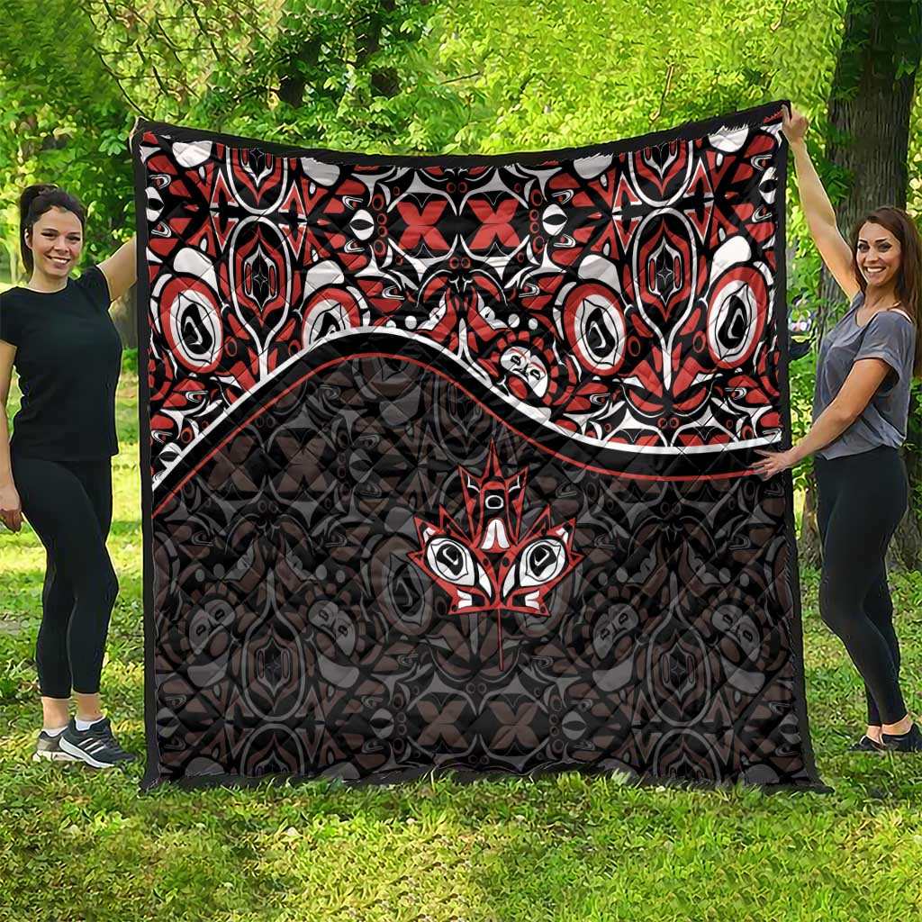 Canada Day Quilt Haida Maple Leaf Style Tattoo Black - Wonder Print Shop