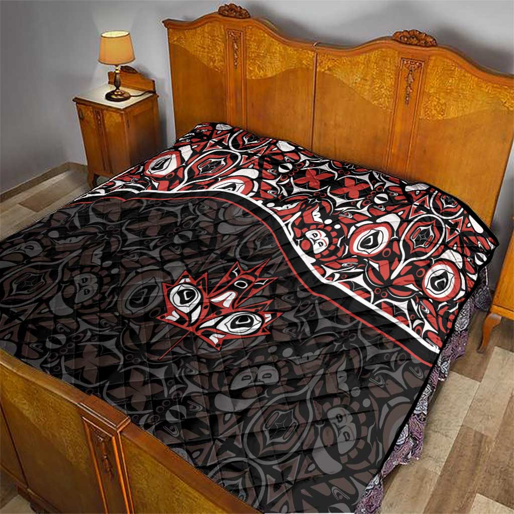Canada Day Quilt Haida Maple Leaf Style Tattoo Black - Wonder Print Shop
